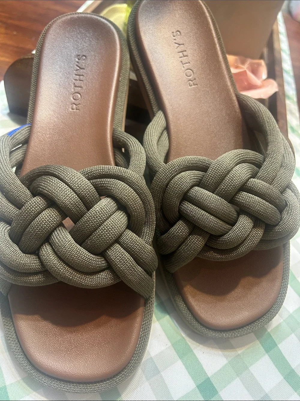Rothy's The Summer Sandal Safari Olive Braided Strap Slide 8.5